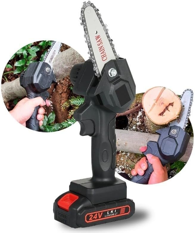 Mini Motoserra Elétrica De Mão Sem Fio Portatil 24v Bivolt com 2 Baterias Inclusas (PROMOÇÃO)