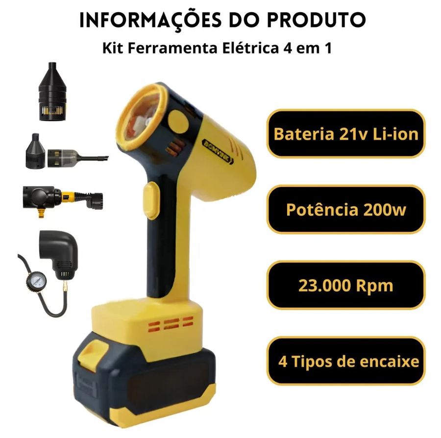 Kit Ferramenta Elétrica 4 em 1 C/ 2 Baterias Li-ion BOMVINK