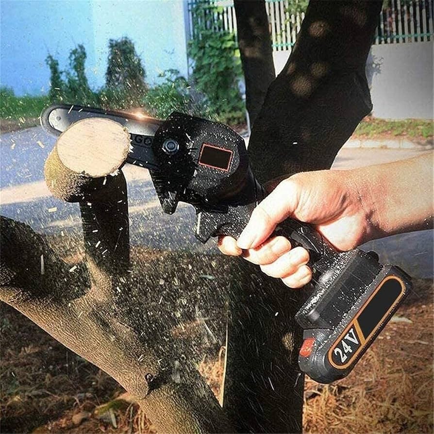 Mini Motoserra Elétrica De Mão Sem Fio Portatil 24v Bivolt com 2 Baterias Inclusas (PROMOÇÃO)