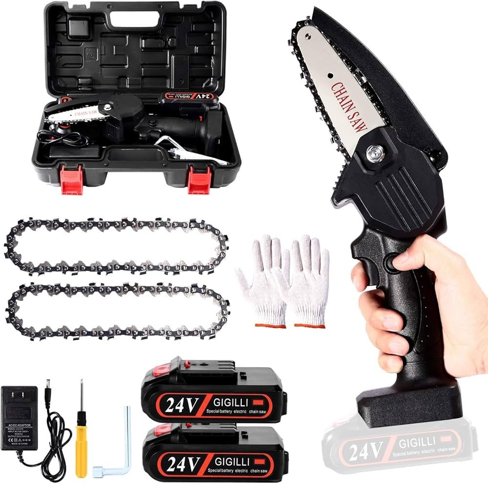 Mini Motoserra Elétrica De Mão Sem Fio Portatil 24v Bivolt com 2 Baterias Inclusas (PROMOÇÃO)